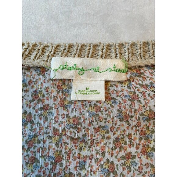 Anthropologie Staring At Stars Open-Knit Sweater Beige & Floral Pattern - Picture 3 of 8